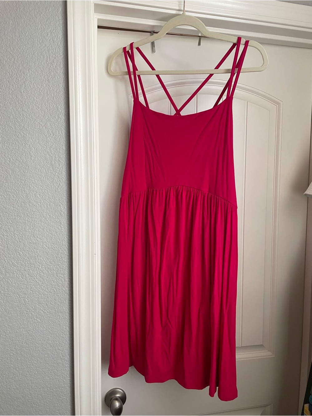 Old Navy Hot Pink Fit & Flare Cross Back Mini Dress
